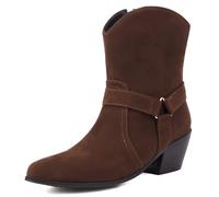 MiaZane Bottes Western À La Cheville pour Femmes Style Cowboy Motard avec Talon Bloc Empilé Et Fermeture Éclair Latérale Bottines pour Mode Automnale Et Tenues De Concert,Marron,45 EU