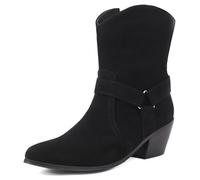 MiaZane Bottes Western À La Cheville pour Femmes Style Cowboy Motard avec Talon Bloc Empilé Et Fermeture Éclair Latérale Bottines pour Mode Automnale Et Tenues De Concert,Noir,47 EU