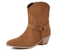 MiaZane Bottes Western À La Cheville pour Femmes Style Cowboy Motard avec Talon Bloc Empilé Et Fermeture Éclair Latérale Bottines pour Mode Automnale Et Tenues De Concert,Tan,48 EU
