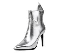 MiaZane Bottines À Bout Pointu Talon Aiguille avec Fermeture Latérale Bottines Élégantes pour Événements Formels Dîners Et Sorties Nocturnes,Argent,42 EU