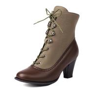 MiaZane Bottines À Lacets Bicolores Toile Et Cuir Talon Épais Style Victorien Mode Rétro Tenue Quotidienne Cosplay Costume Confort De Marche,Marron,43 EU