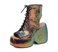 MiaZane Bottines de Cheville à Plateforme à Paillettes Talon Compensé à Lacets Peep Toe Talons Hauts Sandales Habillées et Chaussures du Soir Événements Cocktail et Nuits en Club,d'or,42 EU