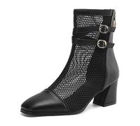 MiaZane Bottines de Cheville de Mode Gros Talon Bloc Courroie à Boucle Bout Carré Bottines Habillées Courtes Bottes de Ville pour Trajet Urbain et Marche en Ville,Leather,40 EU