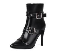 MiaZane Bottines en Cuir Verni Femme Bout Pointu Double Bride à Boucles Talon Aiguille Haut Bottines Élégantes pour Soirée Événements du Soir Nuit et Tenue Quotidienne,Noir,39 EU