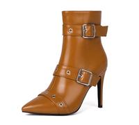 MiaZane Bottines en Cuir Verni Femme Bout Pointu Double Bride à Boucles Talon Aiguille Haut Bottines Élégantes pour Soirée Événements du Soir Nuit et Tenue Quotidienne,Jaune,43 EU