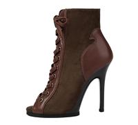 MiaZane Bottines Femme À Bout Ouvert À Lacets en Cuir Marron Talon Haut Talon Aiguille Fermeture Latérale Style Combat Mode Streetwear Soirée Tenue D Été,Brown 11cm,42 EU