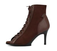 MiaZane Bottines Femme À Bout Ouvert À Lacets en Cuir Marron Talon Haut Talon Aiguille Fermeture Latérale Style Combat Mode Streetwear Soirée Tenue D Été,Brown 8cm,41 EU