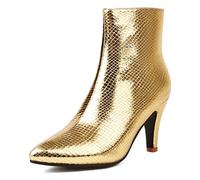 MiaZane Bottines Femme Talon Aiguille Fermeture Éclair Motif Serpent Bout Pointu Bottines Courtes Robe Mode pour Soirée Cocktail Et Réception De Mariage,Glod,40 EU