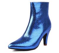 MiaZane Bottines Femme Talon Aiguille Fermeture Éclair Motif Serpent Bout Pointu Bottines Courtes Robe Mode pour Soirée Cocktail Et Réception De Mariage,Bleu,38 EU