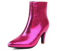 MiaZane Bottines Femme Talon Aiguille Fermeture Éclair Motif Serpent Bout Pointu Bottines Courtes Robe Mode pour Soirée Cocktail Et Réception De Mariage,Hotpink,34 EU