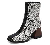 MiaZane Bottines Femme Talon Bloc Épais Fermeture Latérale Contraste De Couleurs Bout Carré Bottines Courtes pour Tenue De Rue Automne Hiver Sortie Décontractée,Snake,43 EU