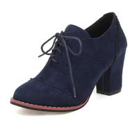 MiaZane Bottines Oxford Vintage Femme en Suédé Beige Bout Rond Talon Bloc Chaussures à Lacets avec Design Brogue Perforé et Semelle Rouge Contrastée,Bleu,41 EU