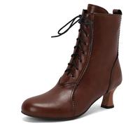 MiaZane Bottines Victoriennes Femme à Lacets Bout Rond Talon Kitten Vintage Bottes à Fermeture Éclair Latérale pour Automne et Hiver Tenue Streetwear,Marron,47 EU
