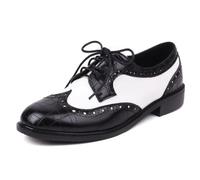 MiaZane Chaussures Classiques Oxford Brogue Wingtip pour Femmes Souliers De Bureau À Talon Bas Talon Bloc Bout Rond Lacets Escarpins De Cour pour Port Quotidien Et École,Noir,38 EU