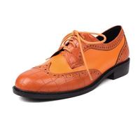 MiaZane Chaussures Classiques Oxford Brogue Wingtip pour Femmes Souliers De Bureau À Talon Bas Talon Bloc Bout Rond Lacets Escarpins De Cour pour Port Quotidien Et École,Jaune,43 EU