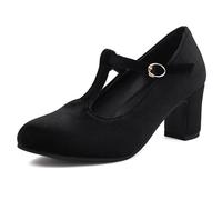 MiaZane Chaussures de Bureau Mary Jane en Suède Talon Bloc Bout Rond Talons Moyens Confortables Escarpins Habillés Chaussures de Travail Professionnelles pour Bureau d'affaires,Noir,41 EU