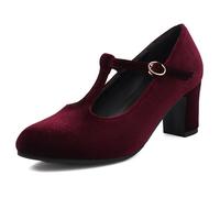 MiaZane Chaussures de Bureau Mary Jane en Suède Talon Bloc Bout Rond Talons Moyens Confortables Escarpins Habillés Chaussures de Travail Professionnelles pour Bureau d'affaires,Burgundy,41 EU