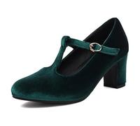 MiaZane Chaussures de Bureau Mary Jane en Suède Talon Bloc Bout Rond Talons Moyens Confortables Escarpins Habillés Chaussures de Travail Professionnelles pour Bureau d'affaires,Vert,40 EU