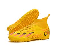 MiaZane Chaussures Foot Montantes Col Tricoté Élastique Crampons FG TF Lacets Entraînement Match Pelouse Naturelle Gazon Synthétique Antidérapantes Unisexe Pointures 38-45,Yellow TF,39 EU