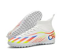 MiaZane Chaussures Foot Montantes Col Tricoté Élastique Crampons FG TF Lacets Entraînement Match Pelouse Naturelle Gazon Synthétique Antidérapantes Unisexe Pointures 38-45,White TF,41 EU