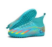 MiaZane Chaussures Foot Montantes Col Tricoté Élastique Crampons FG TF Lacets Entraînement Match Pelouse Naturelle Gazon Synthétique Antidérapantes Unisexe Pointures 38-45,Blue TF,42 EU