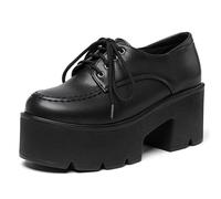 MiaZane Chaussures Oxford Plateforme pour Femmes Talon Bloc épais Lacets Bout Rond Chaussures décontractées de Robe pour Travail et Affaires en Cuir PU Vintage avec Plateforme,Noir,40 EU