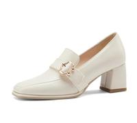 MiaZane Escarpins à Bout Carré pour Femme Talon Bloc 5cm Slip-on Chaussures pour Mariage et Banquet Simili Cuir Semelle Confortable,Beige,44 EU