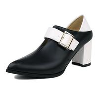 MiaZane Escarpins à Talon Bloc épais à Bout Pointu et Couleurs contrastées pour Bureau et réception du Soir Doublure Microfibre Confortable,Noir,34 EU