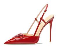 MiaZane Escarpins Courts Compensés Femme Bout Pointu Talons Aiguilles Design Boucle en Forme V Sandales à Talons Hauts Élégantes Chaussures Habillées Formelles Mariage et Bureau,Rouge,41 EU