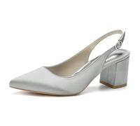 MiaZane Escarpins Slingback Confortables Talon Bloc Femme Bout Pointu Chaussures Habillées pour Port Prolongé Et Événements D'Invitée De Mariage Talon Moyen Stable Ajustement,Argent,36 EU