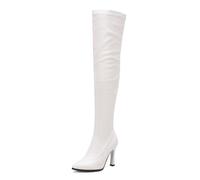MiaZane Femmes Faux Cuir Bottes sur Genou Haut Talon Bout Pointu Zip Cote Stiletto pour Evenements Soir,Blanc,41 EU