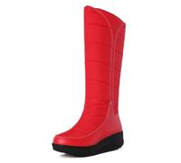 MiaZane Femmes Hiver Genou Haut Bottes Neige Matelassées Imperméables Semelle Plateforme Chaudes Rembourrées Mi Mollet Bottes Contraste Couture pour Randonnée Neige Temps Froid,Rouge,40 EU