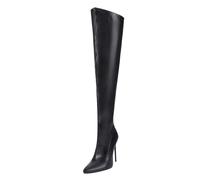 MiaZane Femmes Stiletto Haut Talon Bottes sur Genou Bout Pointu Zip Cote Cuisse Haut pour Evenements Soir,Black PU,47 EU