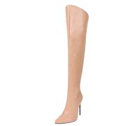 MiaZane Femmes Stiletto Haut Talon Bottes sur Genou Bout Pointu Zip Cote Cuisse Haut pour Evenements Soir,Apricot,43 EU