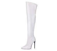 MiaZane Femmes Stiletto Haut Talon Bottes sur Genou Bout Pointu Zip Cote Cuisse Haut pour Evenements Soir,Blanc,45 EU