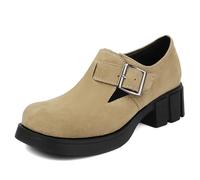 MiaZane Mocassins à Talon Bloc pour Femmes Slip-on Chunky en suède pour Travail et Usage Quotidien Confortable avec Mousse à mémoire de Forme (Largeur adaptée),Beige,43 EU