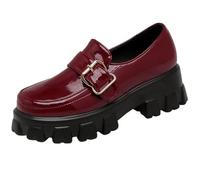 MiaZane Mocassins Compensés Femme Sangle Boucle PU Bout Rond Plateforme pour Bureau et Trajets Quotidiens Style Rétro Confort Enfilage,Burgundy,39 EU