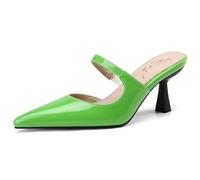 MiaZane Mules Bout Pointu Talon Kinet Femme Slip on Escarpins Courts Talons Habillés Cuir Verni Sandales Dos Ouvert Travail de Bureau et Soirée Semelle Caoutchouc Antidérapante,Vert,48 EU