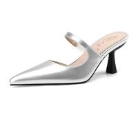 MiaZane Mules Bout Pointu Talon Kinet Femme Slip on Escarpins Courts Talons Habillés Cuir Verni Sandales Dos Ouvert Travail de Bureau et Soirée Semelle Caoutchouc Antidérapante,Argent,42 EU