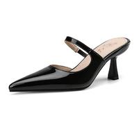 MiaZane Mules Bout Pointu Talon Kinet Femme Slip on Escarpins Courts Talons Habillés Cuir Verni Sandales Dos Ouvert Travail de Bureau et Soirée Semelle Caoutchouc Antidérapante,Noir,45 EU