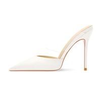 MiaZane Mules Femme PVC Transparent Bout Pointu Talon Aiguille Haut à Enfiler Sandales de Robe Escarpins à Talons Hauts pour Mariage et Banquet Formel,Blanc,41 EU