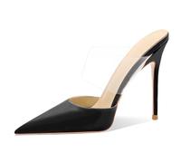 MiaZane Mules Femme PVC Transparent Bout Pointu Talon Aiguille Haut à Enfiler Sandales de Robe Escarpins à Talons Hauts pour Mariage et Banquet Formel,Noir,38 EU