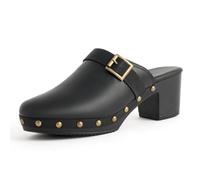 MiaZane Mules pour Femmes Cloutés Bloc Talon Ronde Pointe Fermé Orteil Sabots Sandales pour Été Et Cocktail Party Cuir Vintage Glissé sur Semelle Anti Dérapant,Noir,38 EU