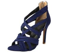 MiaZane Sandales À Brides Stiletto Femme Dessus en Suède Bout Rond Style Romain Talons Hauts pour Été Et Tenue De Fête Fermeture Éclair Arrière,Bleu,44 EU