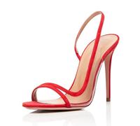 MiaZane Sandales à Talons Femme Slingback Dos Creusé Talon Aiguille Fin Lanière de Cheville Bout Ouvert Talons de Robe pour Soirée Décontractée et Sortie de Jour,Rouge,40 EU