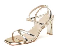 MiaZane Sandales à Talons Hauts pour Femme Bloc Talon Lanières Carré Chaussures de Robe avec Bride Cheville Escarpins pour Mariage & Cocktail du Soir,d'or,42 EU