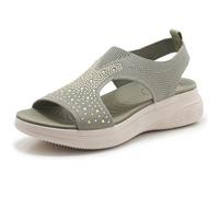 MiaZane Sandales Femme Orthopédiques Soutien De La Voûte Plantaire Plateforme Épaisse Tricotées sans Lacets Sandales Confortables Décontractées Plage Slingback Chaussures De Marche,Vert,40 EU