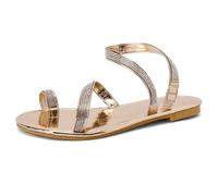 MiaZane Sandales Femme Plat à Poste d'orteil Strass Sandales Bohemien Glissades de Plage d'Été Chaussures de Marche Décontractées pour Vacances et Port Quotidien,d'or,40 EU