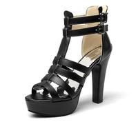 MiaZane Sandales Gladiateur Femme Gros Talon Carré Bretelles T-Strap Fermeture Éclair Arrière Bout Ouvert Chaussures de Robe pour Réception du Soir et Événements Nocturnes,Noir,39 EU