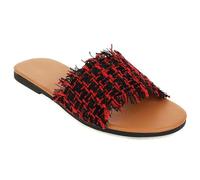 MiaZane Sandales Plates à Glissement Femme Léger Une Bande Bout Rond Pantoufles Décontractées à Enfiler pour Marche Quotidienne et Port à la Maison Durable,Rouge,38 EU